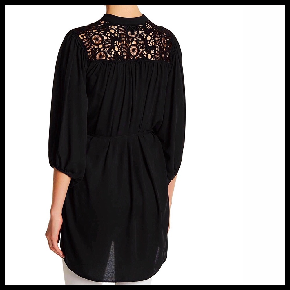 BLACK V-NECK BOHO CROCHET LACE TUNIC TOP BLOUSE - Picture 2 of 8